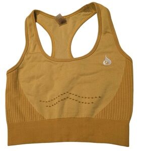 Ryderwear XS Seamless Sports Bra Mustard Yellow Ribbed Stretch Workout‎ Top
